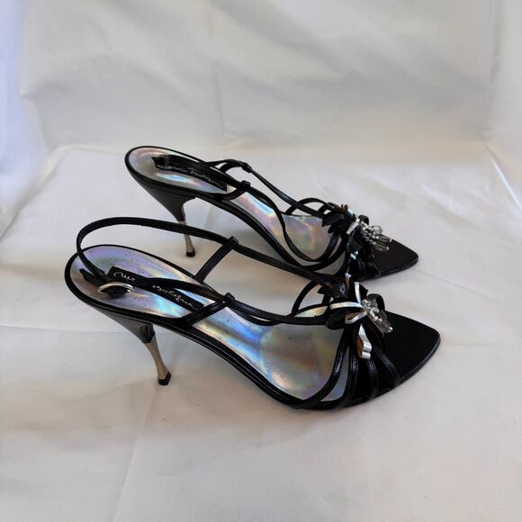 Mario Bologna Black Silver Strappy Sandal Stilleto Size 8.5 - Picture 5 of 8